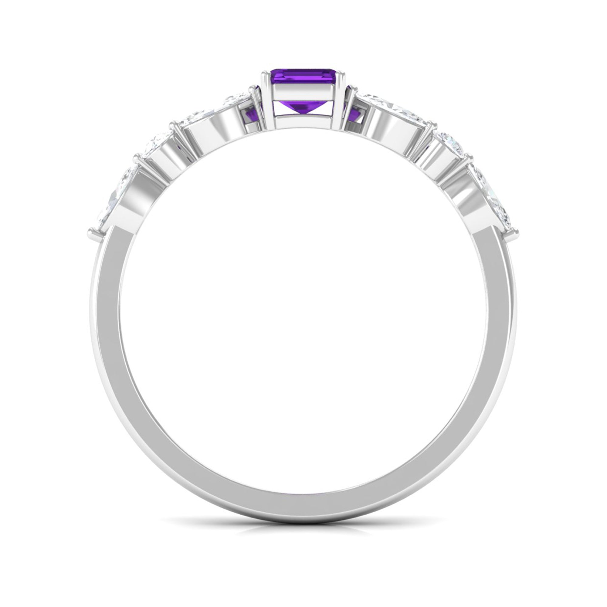 Octagon Amethyst Solitaire Ring with Diamond Side Stones