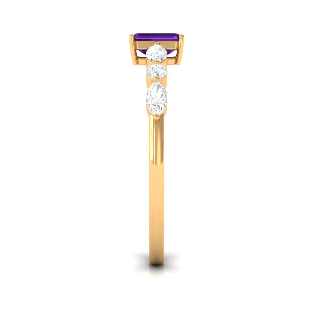 Octagon Amethyst Solitaire Ring with Diamond Side Stones