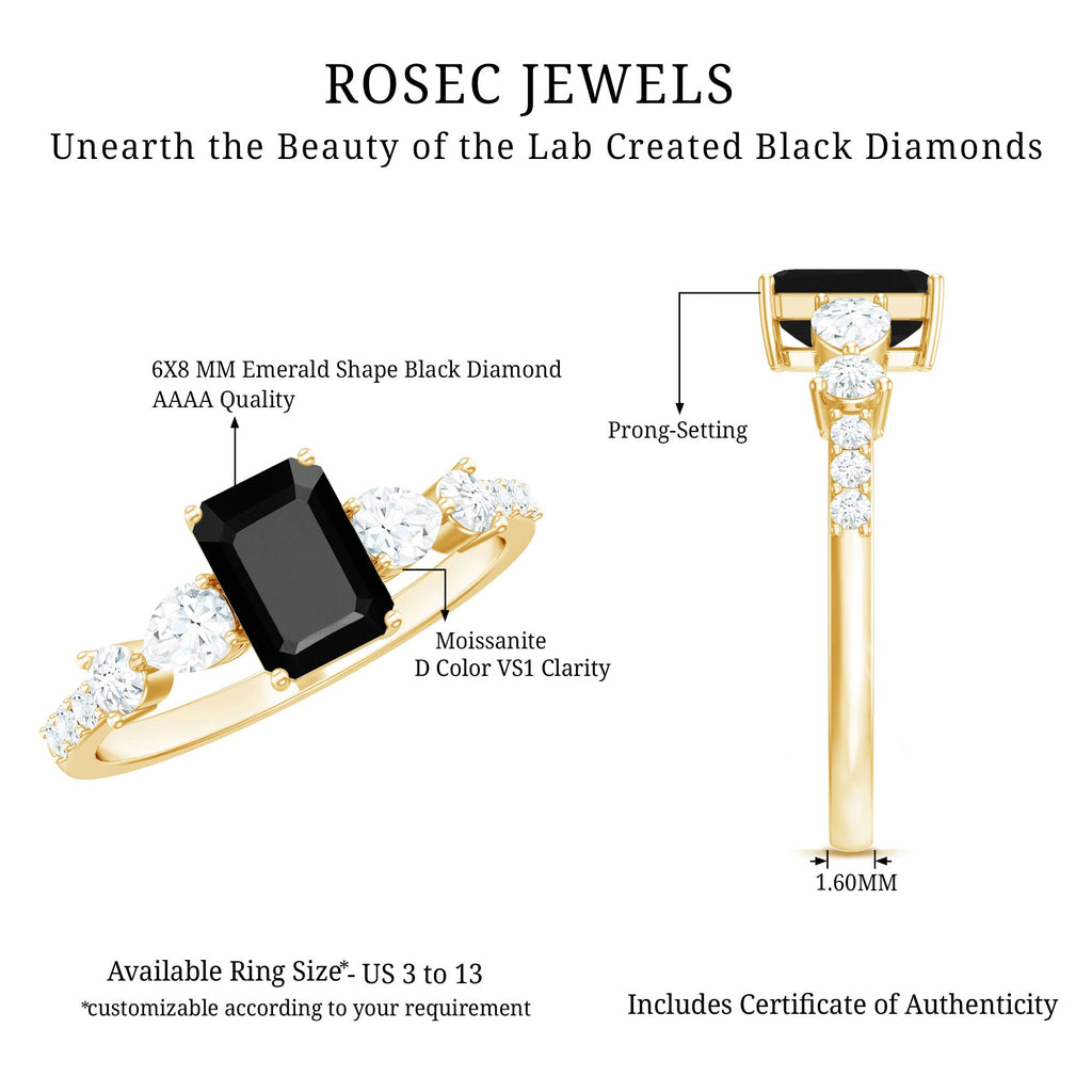 Classic Created Black Diamond Engagement Ring with Moissanite Side Stones