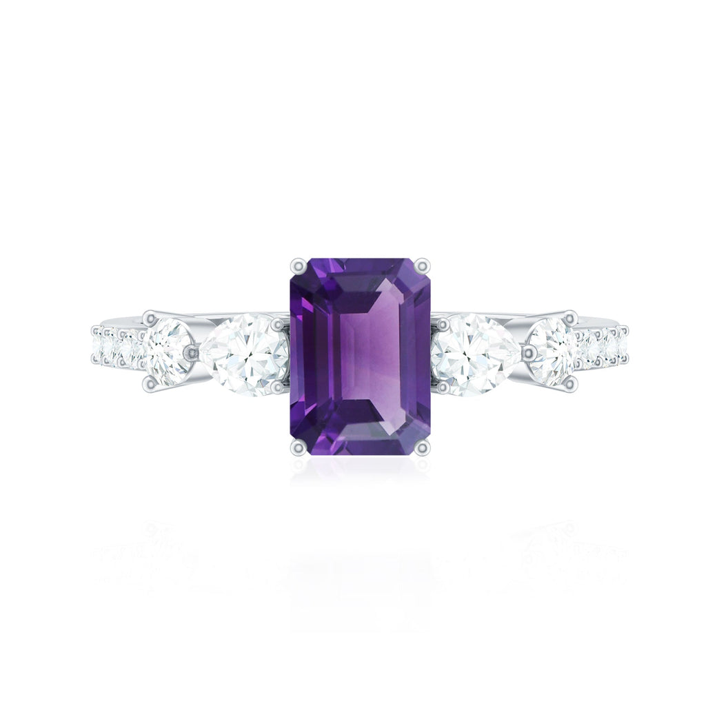 Solitaire Amethyst Engagement Ring with Moissanite Side Stones