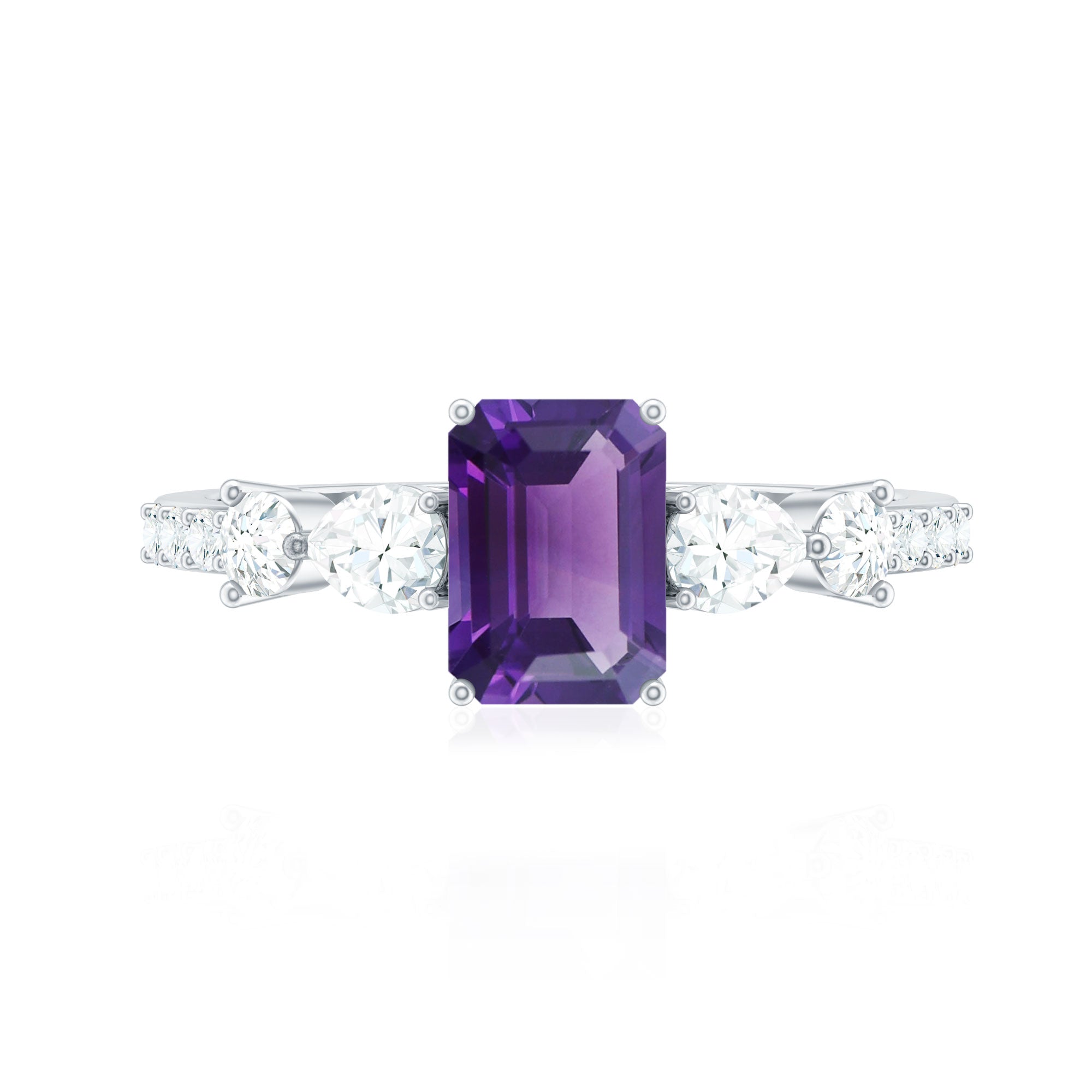 Solitaire Amethyst Engagement Ring with Moissanite Side Stones