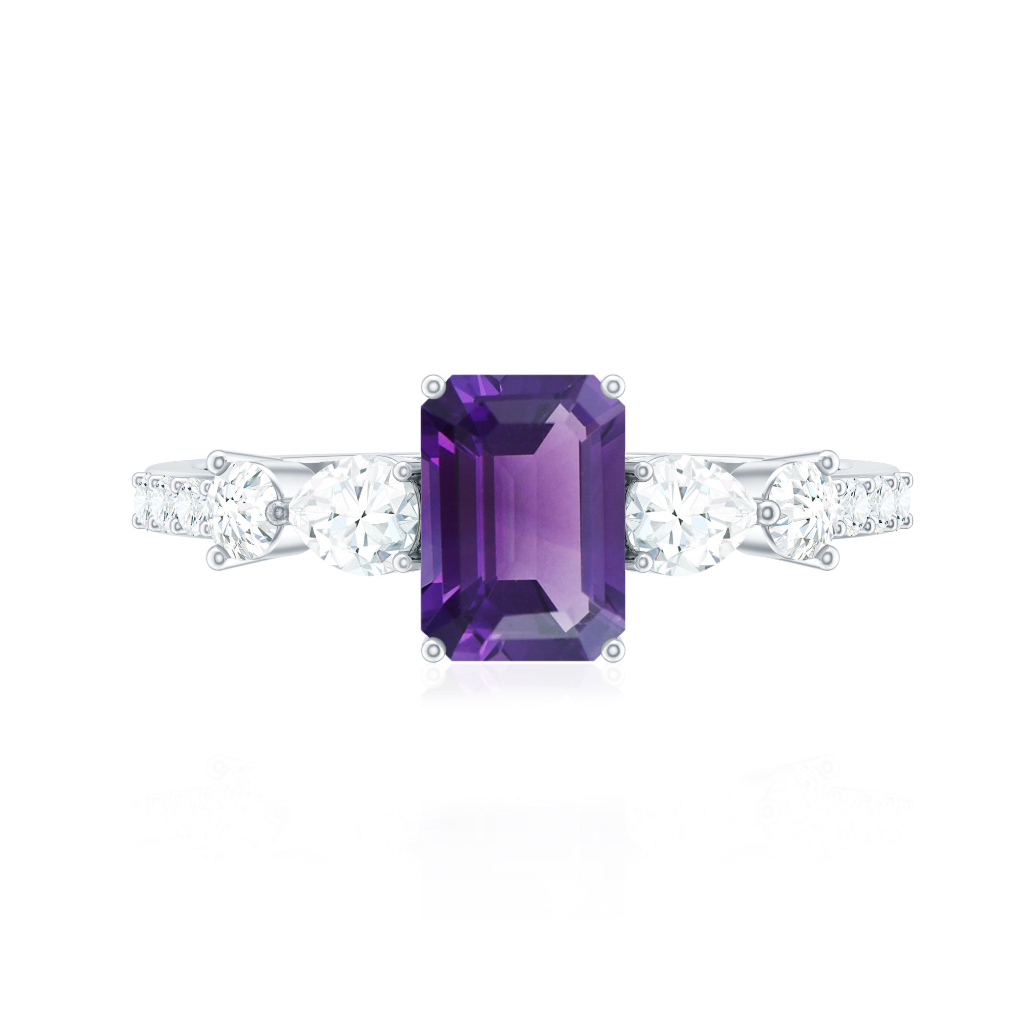 Solitaire Amethyst Engagement Ring with Moissanite Side Stones