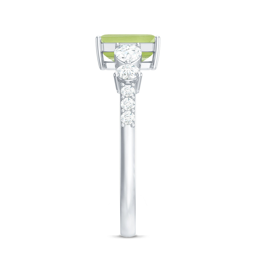 Natural 1.8 Carat Peridot Emerald Cut Engagement Ring with Side Stones