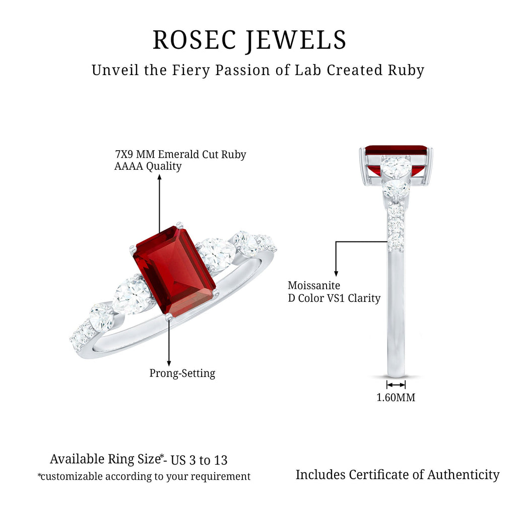 1.75 CT Octagon Lab Created Ruby Classic Solitaire Engagement Ring with Moissanite