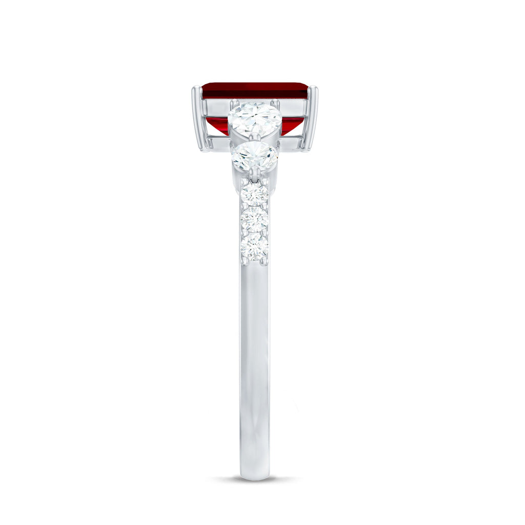 1.75 CT Octagon Lab Created Ruby Classic Solitaire Engagement Ring with Moissanite