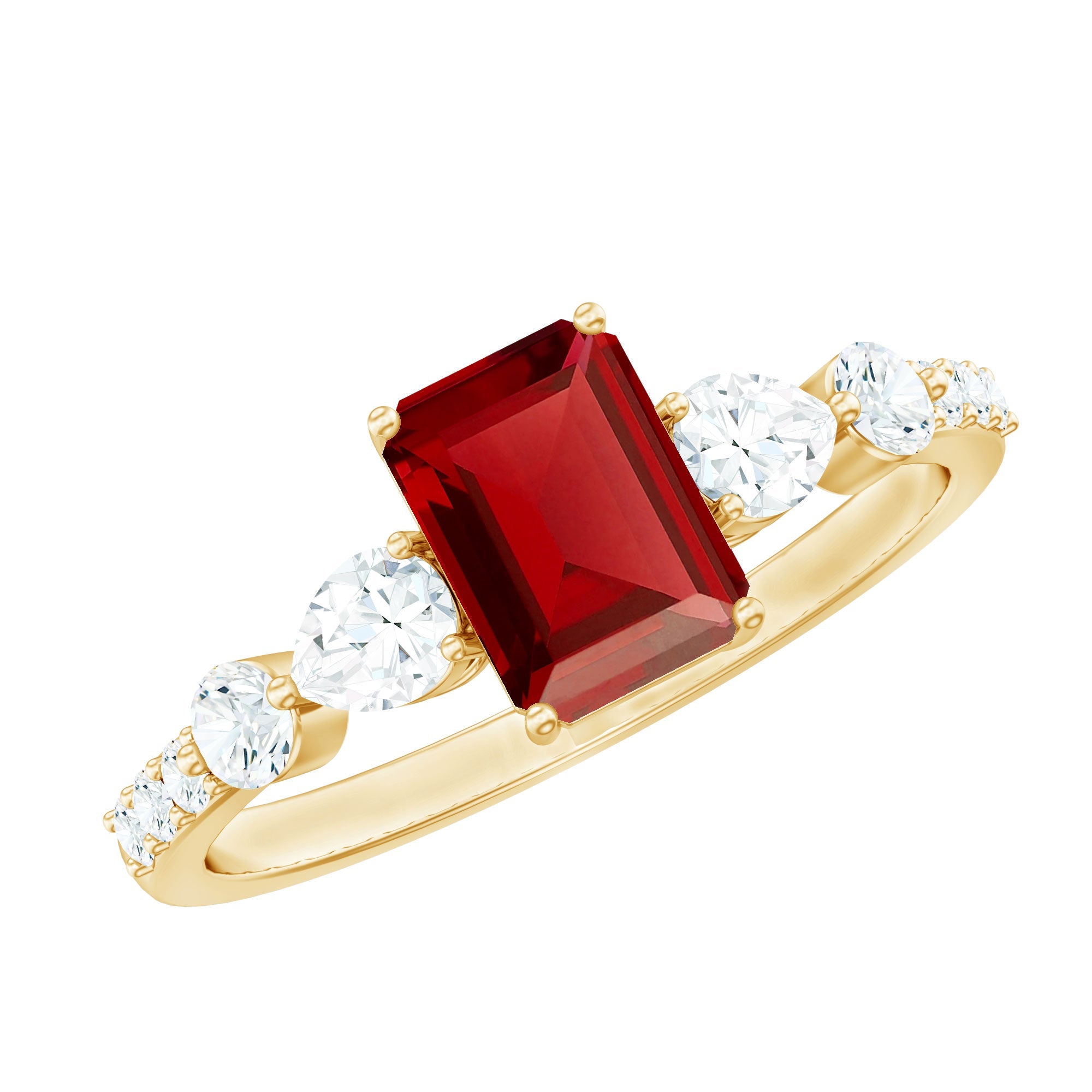 1.75 CT Octagon Lab Created Ruby Classic Solitaire Engagement Ring with Moissanite