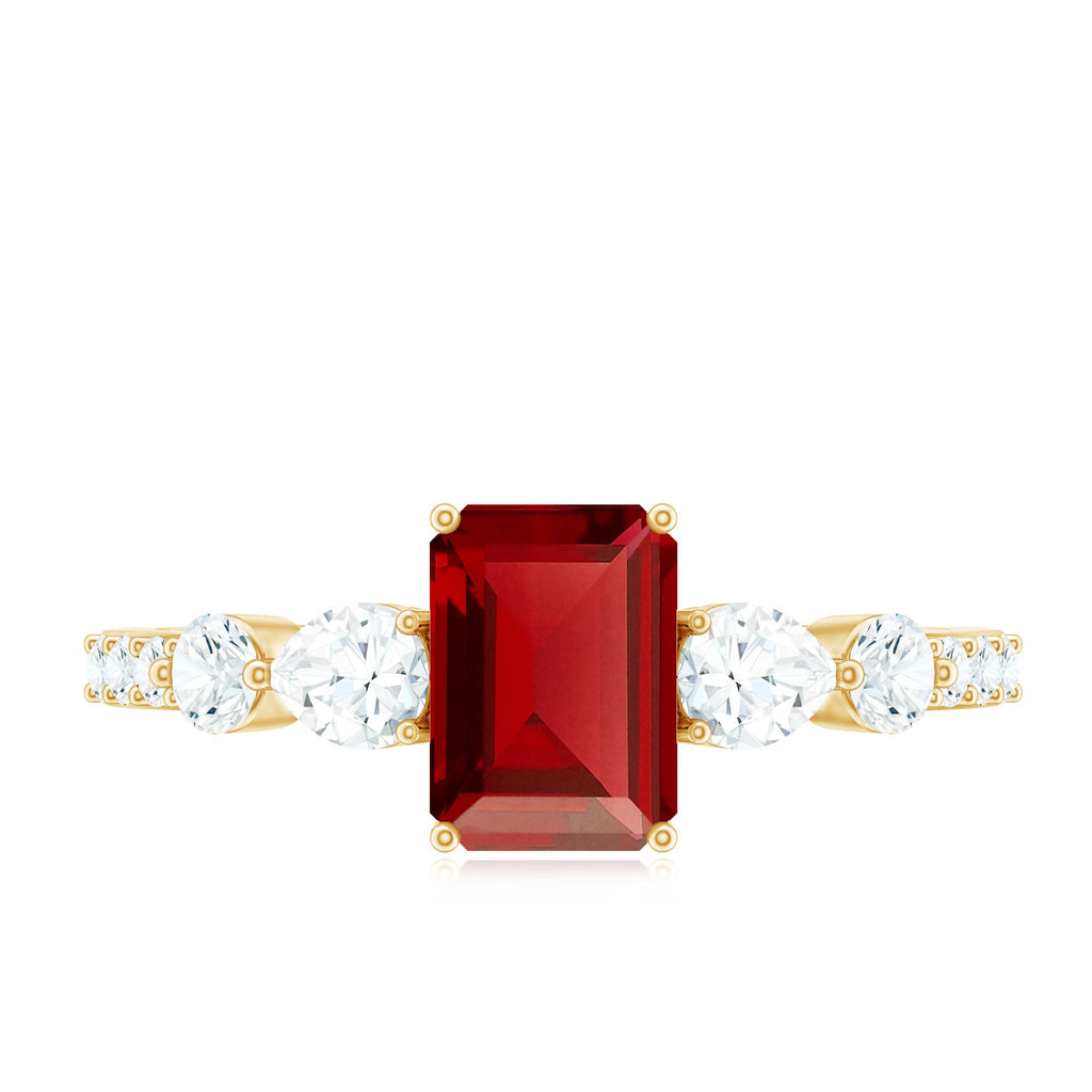 1.75 CT Octagon Lab Created Ruby Classic Solitaire Engagement Ring with Moissanite