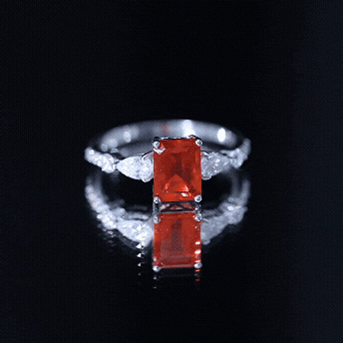 Fire Opal Solitaire Engagement Ring with Moissanite Side Stones