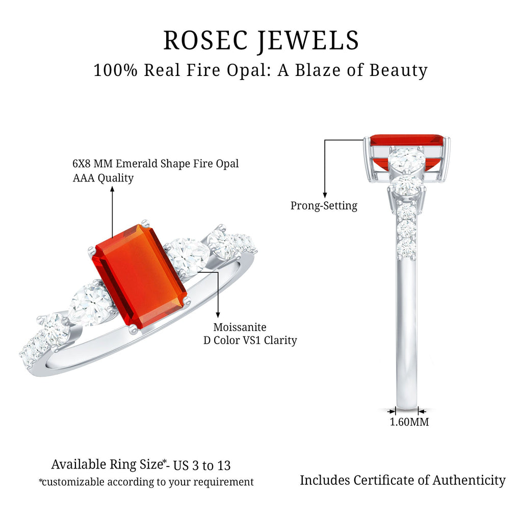 Fire Opal Solitaire Engagement Ring with Moissanite Side Stones