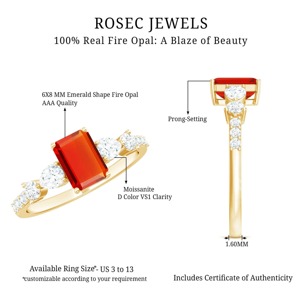 Fire Opal Solitaire Engagement Ring with Moissanite Side Stones