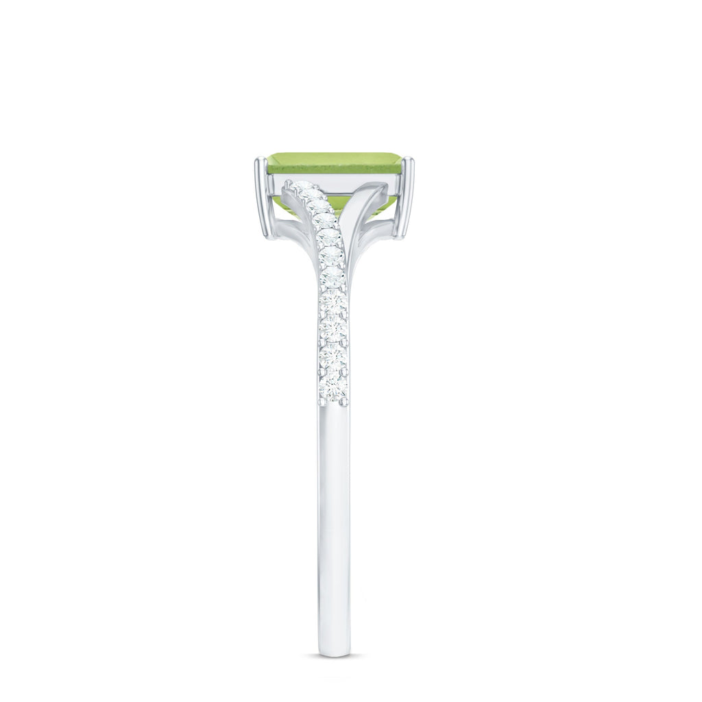1.8 Carat Peridot Emerald Cut Engagement Ring with Diamond Split Shank
