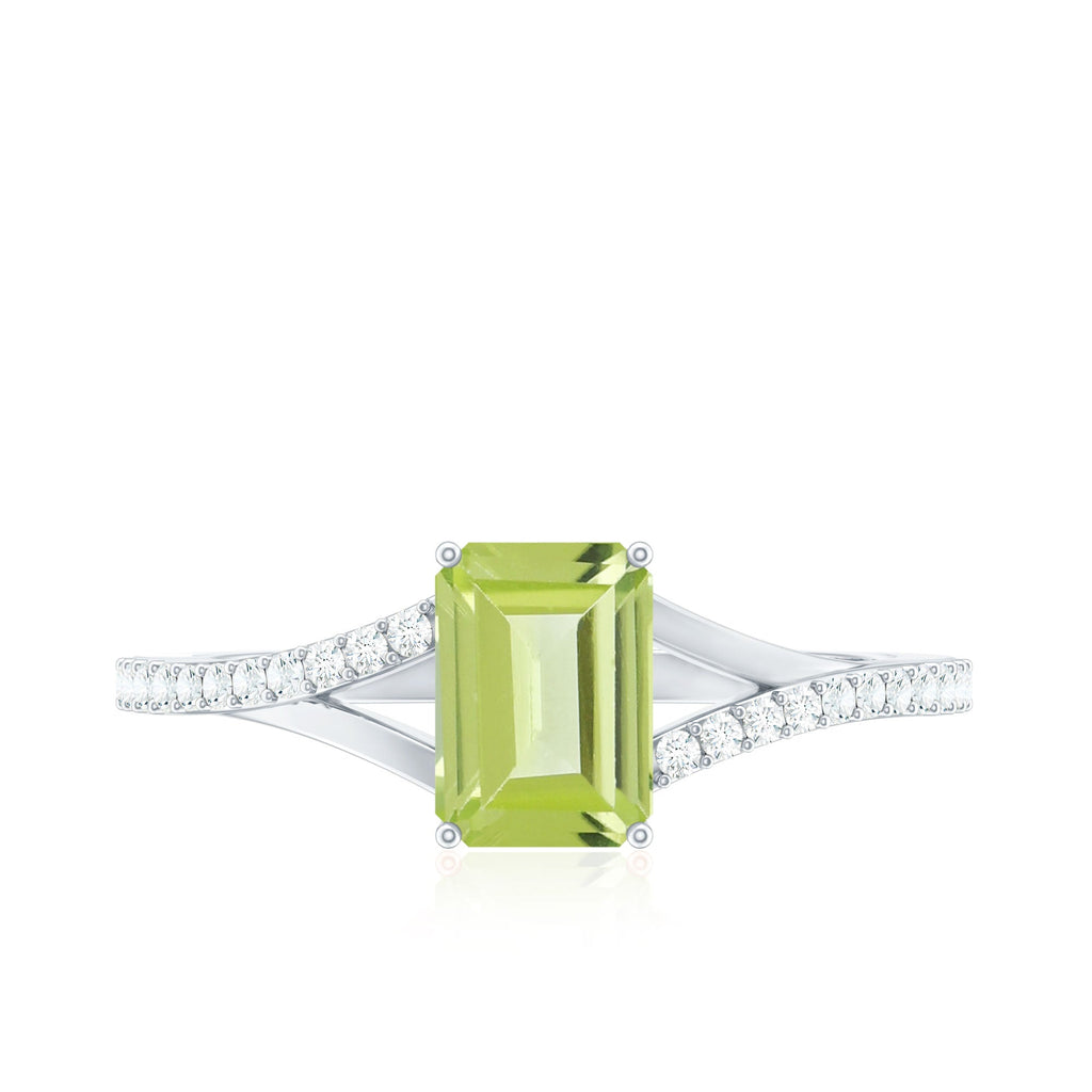 1.8 Carat Peridot Emerald Cut Engagement Ring with Diamond Split Shank