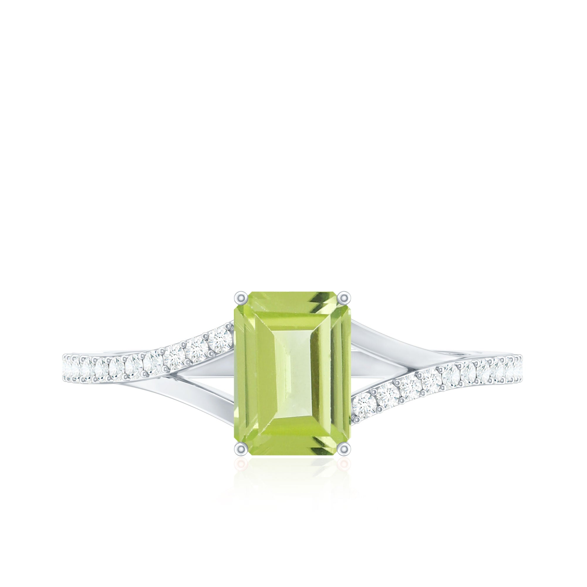 1.8 Carat Peridot Emerald Cut Engagement Ring with Diamond Split Shank