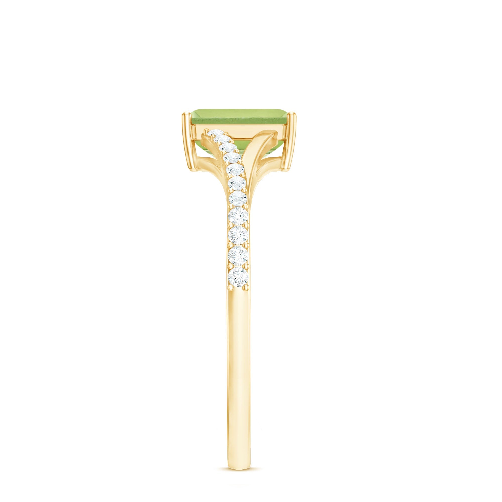 1.8 Carat Peridot Emerald Cut Engagement Ring with Diamond Split Shank