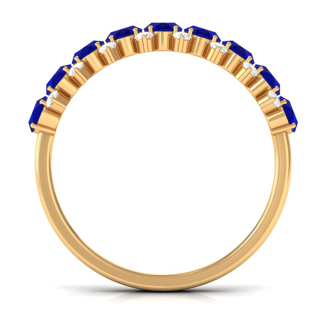 Oval Cut Blue Sapphire and Diamond Half Eternity Ring