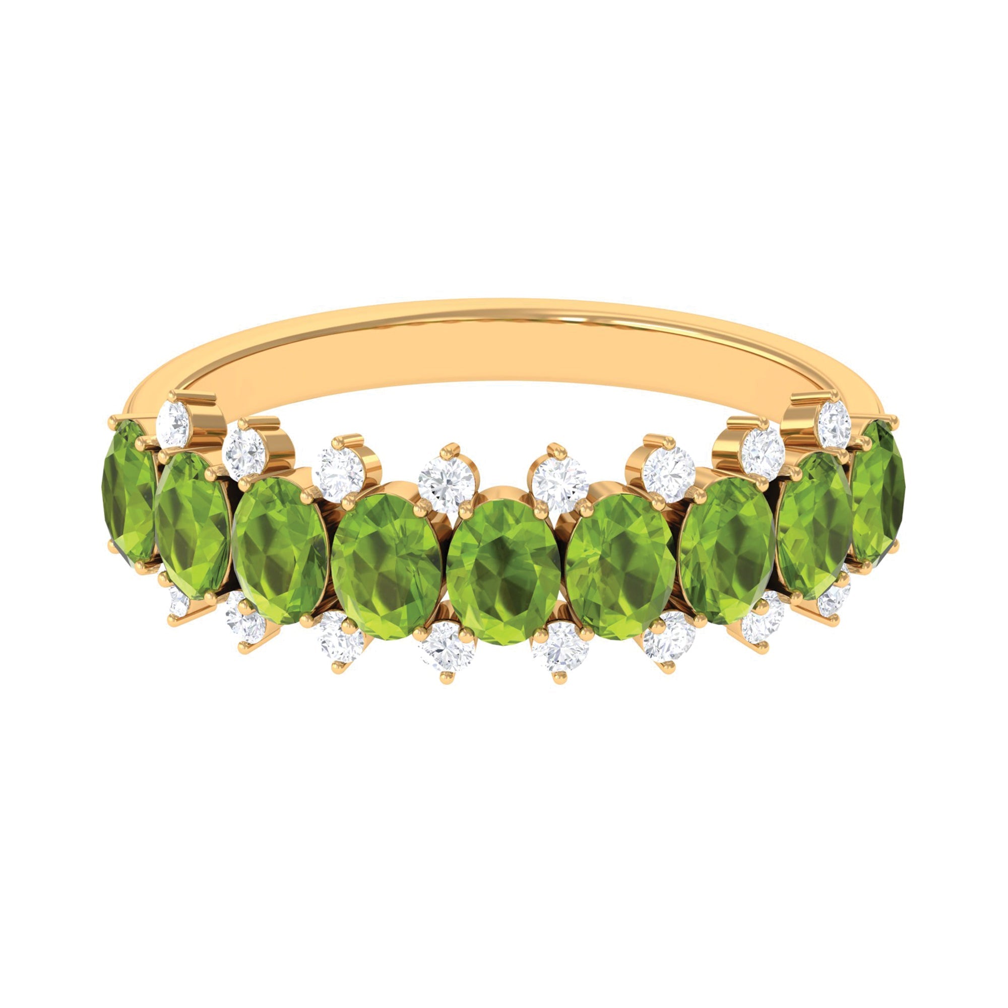 2.25 CT Oval Cut Peridot Half Eternity Ring with Diamond Stones