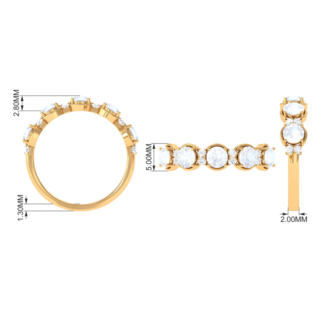 2 CT Genuine Moonstone and Diamond Half Eternity Ring