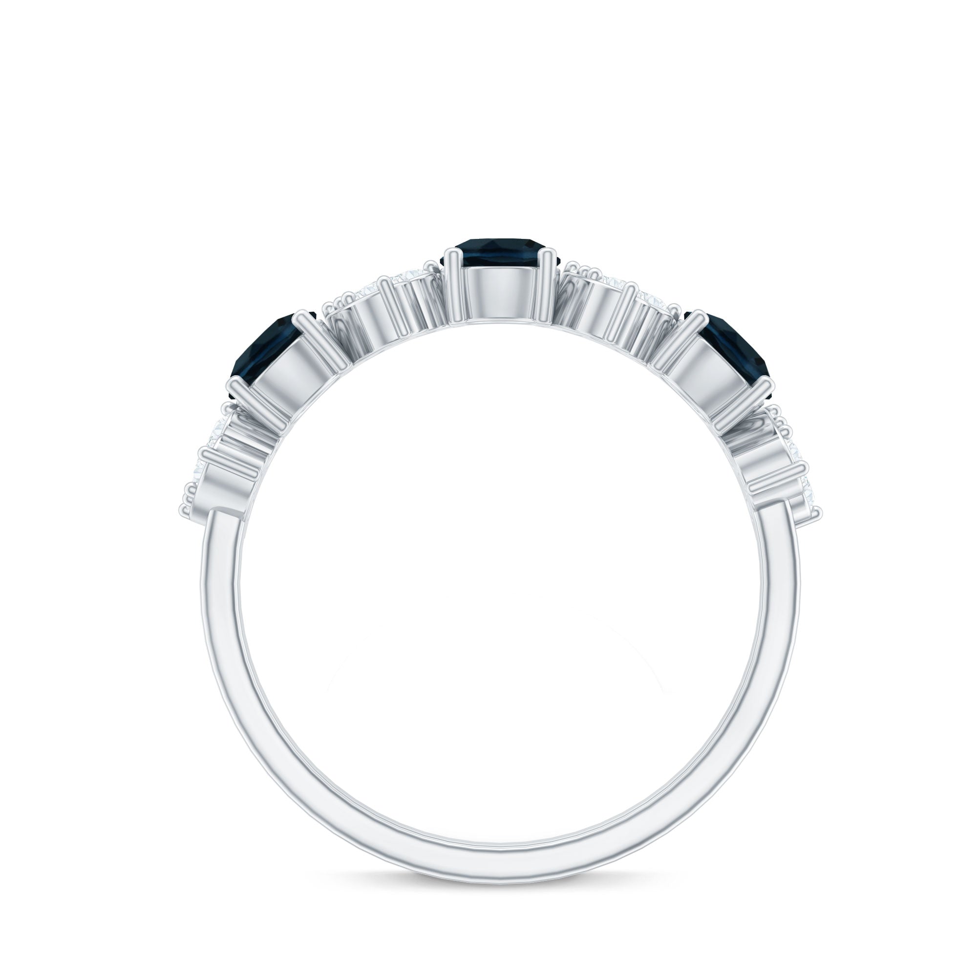 Natural London Blue Topaz Semi Eternity Ring with Diamond