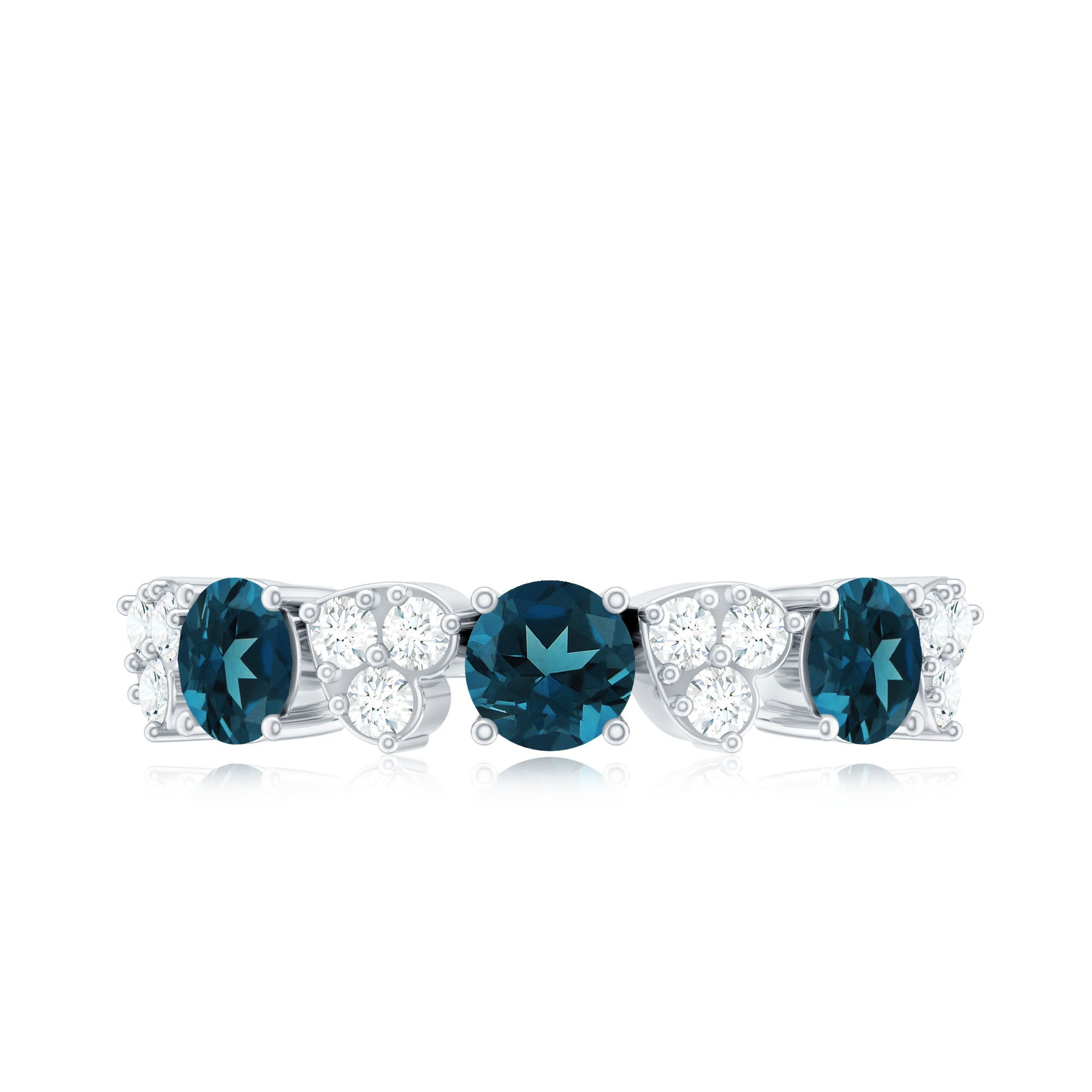 Natural London Blue Topaz Semi Eternity Ring with Diamond