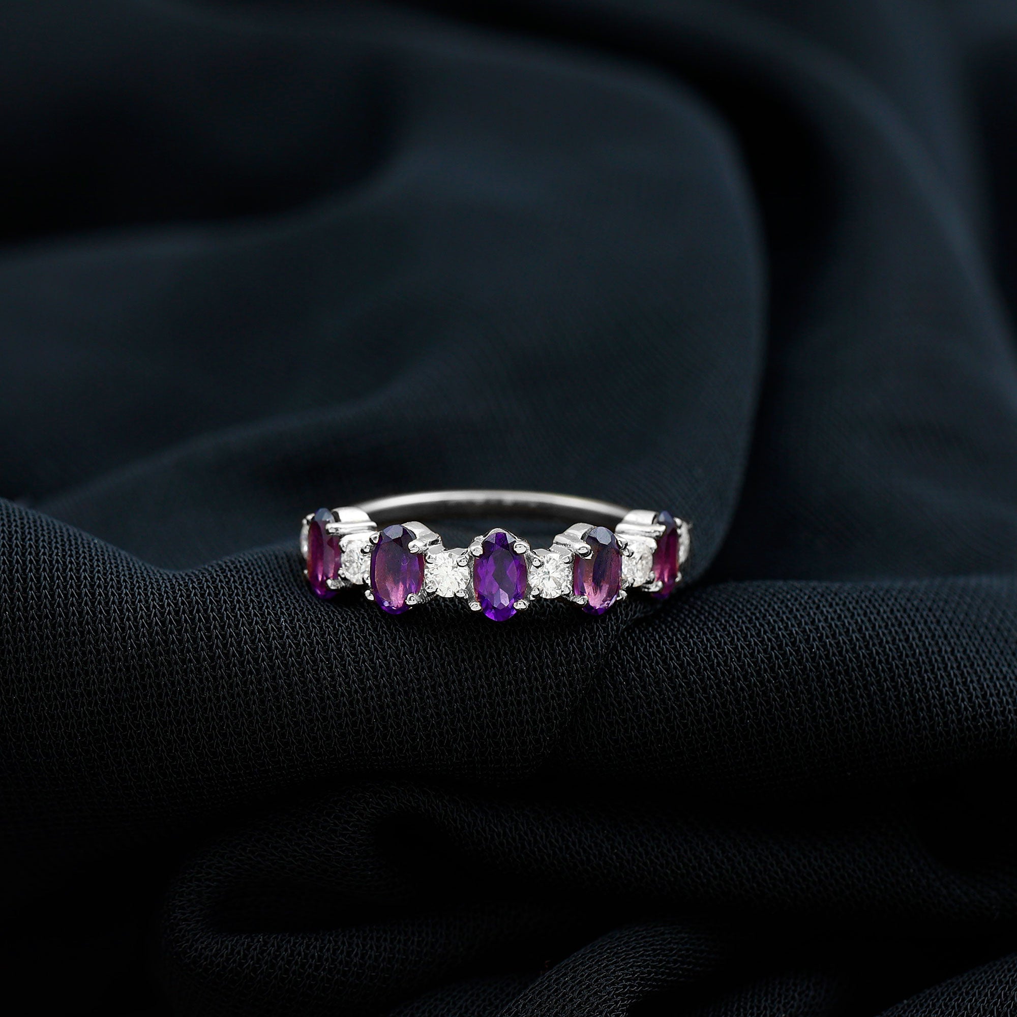 Oval Amethyst and Diamond Alternate Half Eternity Ring