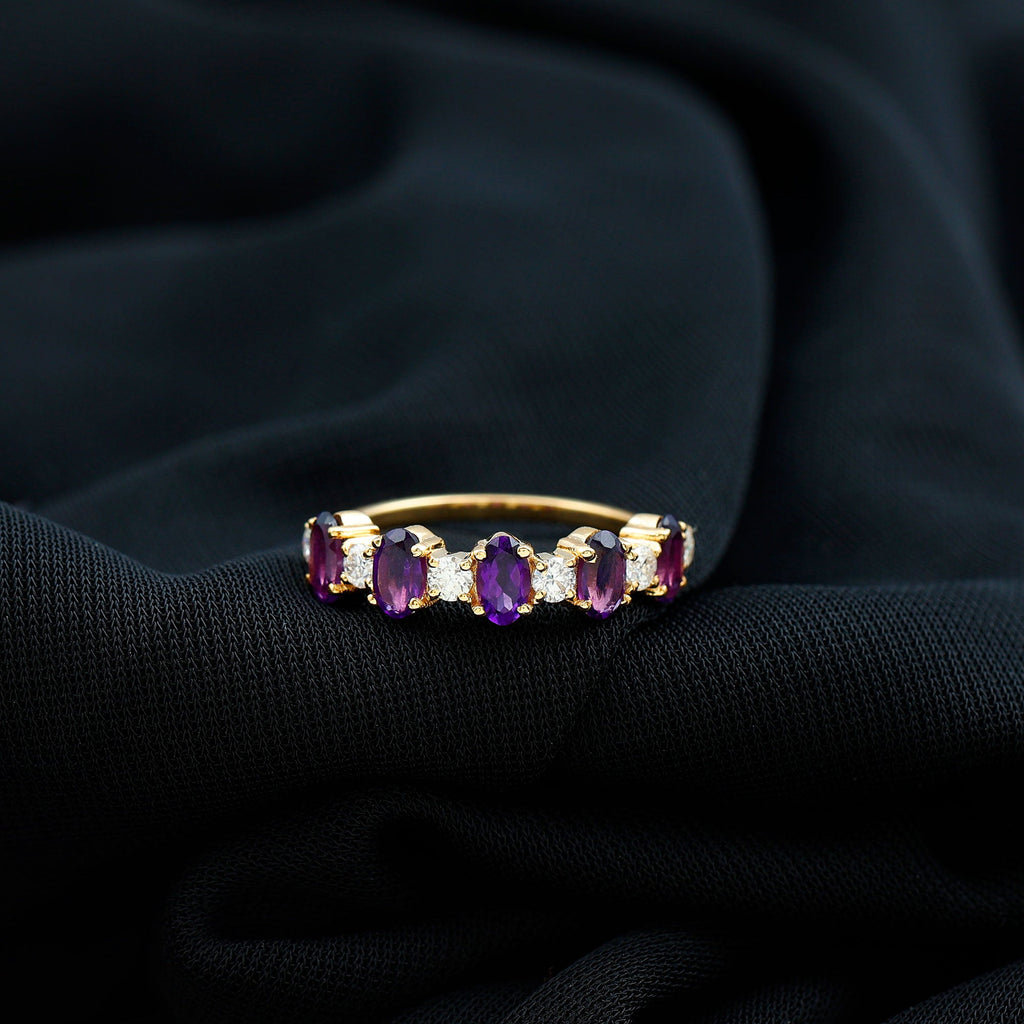 Oval Amethyst and Diamond Alternate Half Eternity Ring