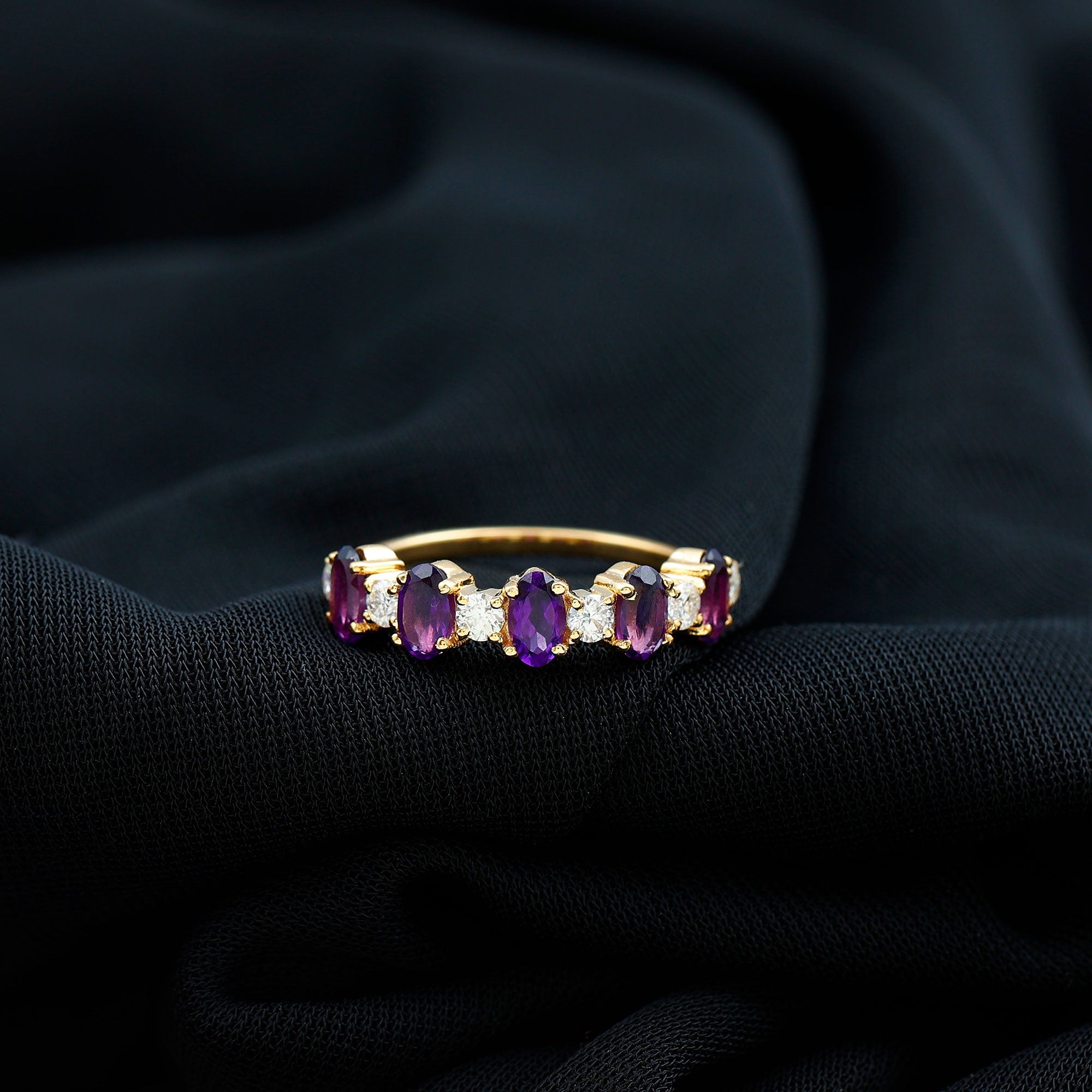 Oval Amethyst and Diamond Alternate Half Eternity Ring