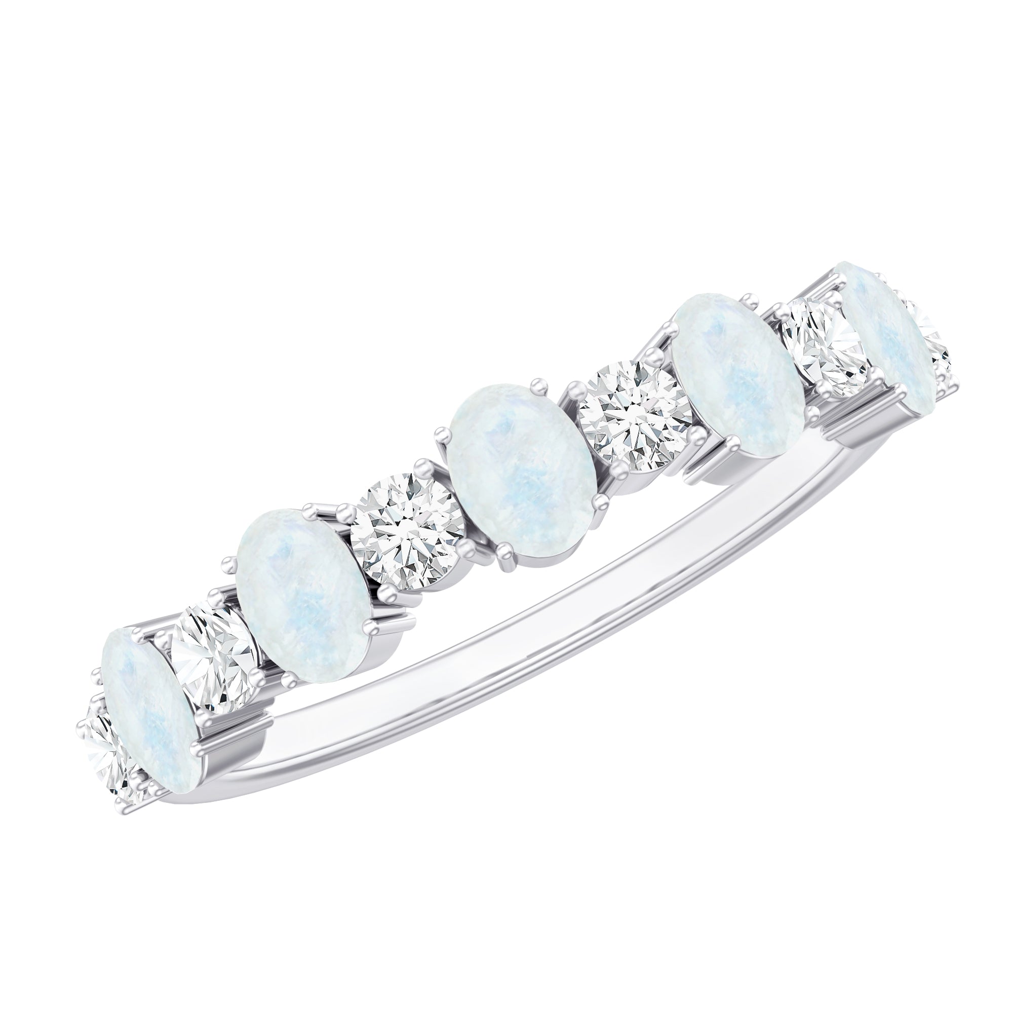 1.5 CT Alternate Moonstone and Diamond Semi Eternity Ring