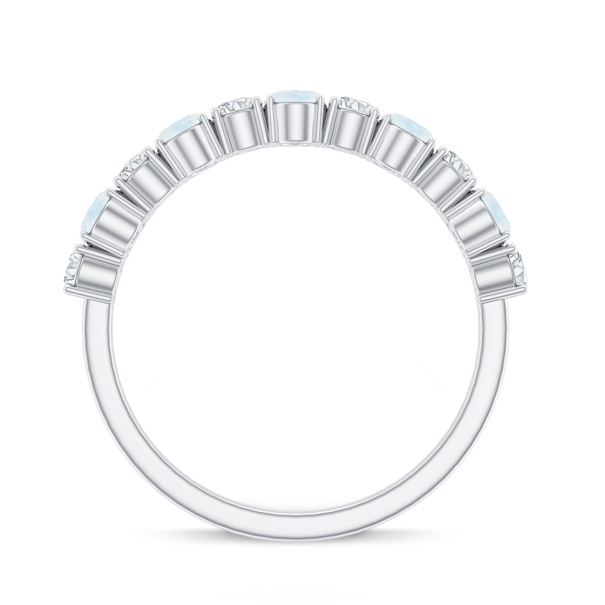1.5 CT Alternate Moonstone and Diamond Semi Eternity Ring