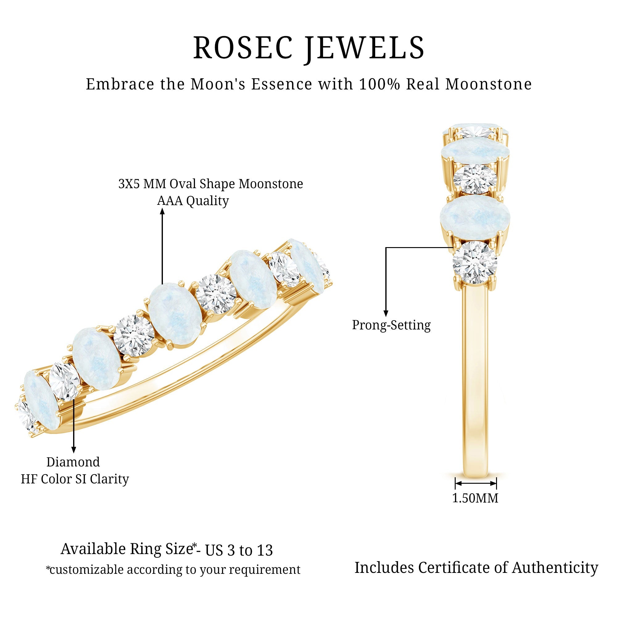 1.5 CT Alternate Moonstone and Diamond Semi Eternity Ring