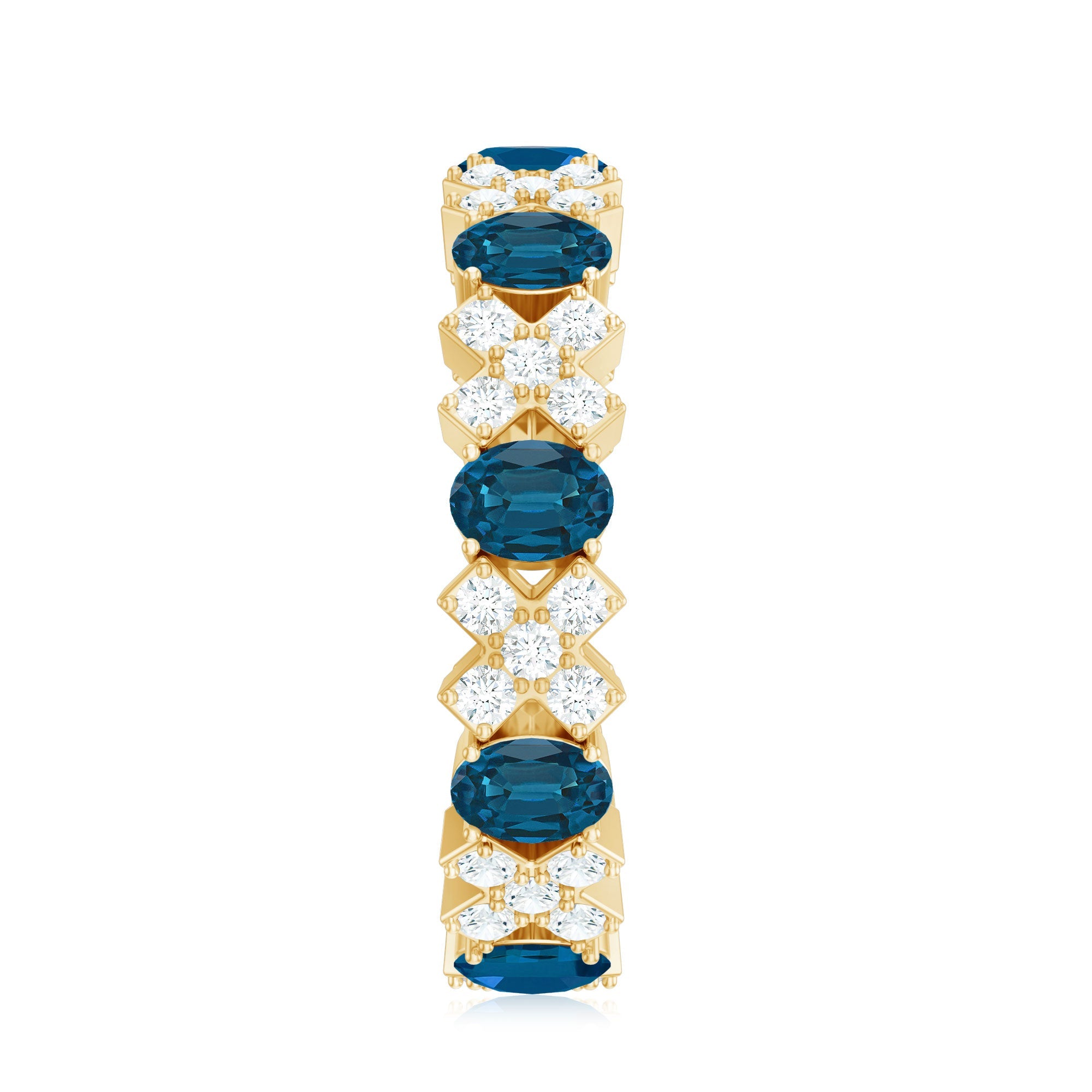 Oval Cut London Blue Topaz Designer Eternity Band with Diamond