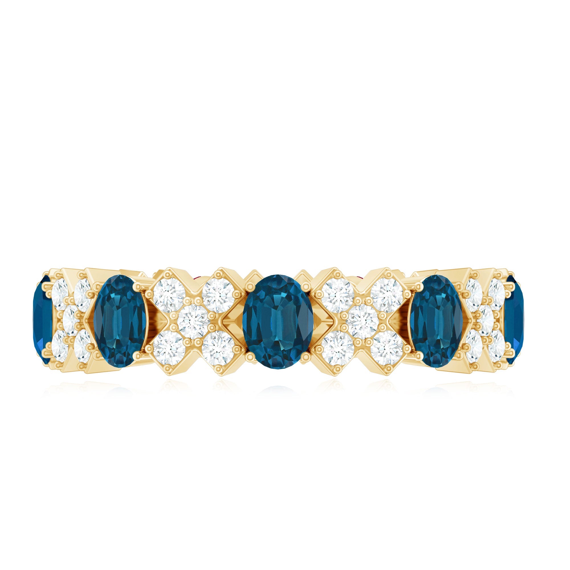 Oval Cut London Blue Topaz Designer Eternity Band with Diamond