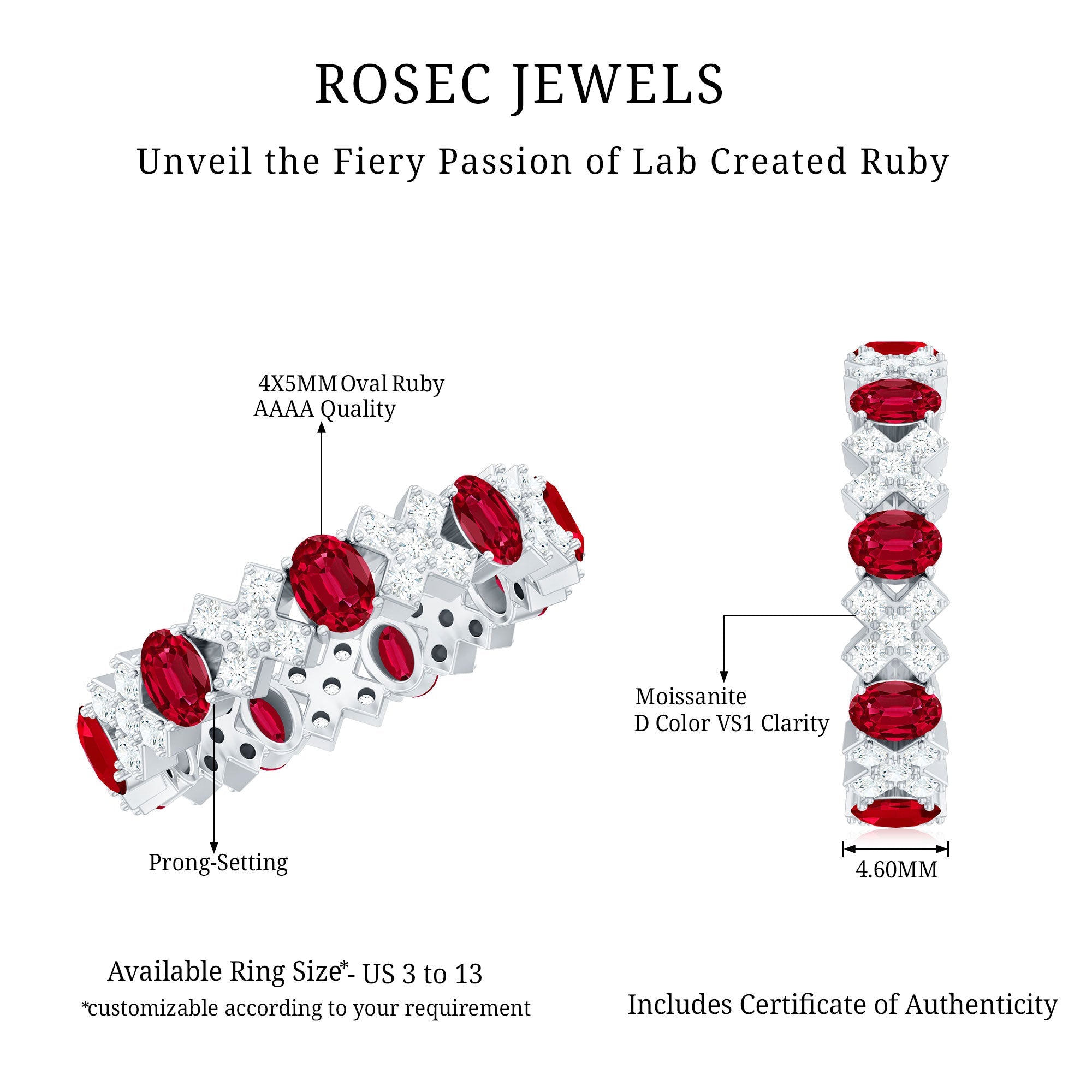 Created Ruby and Moissanite Designer Eternity Band Ring