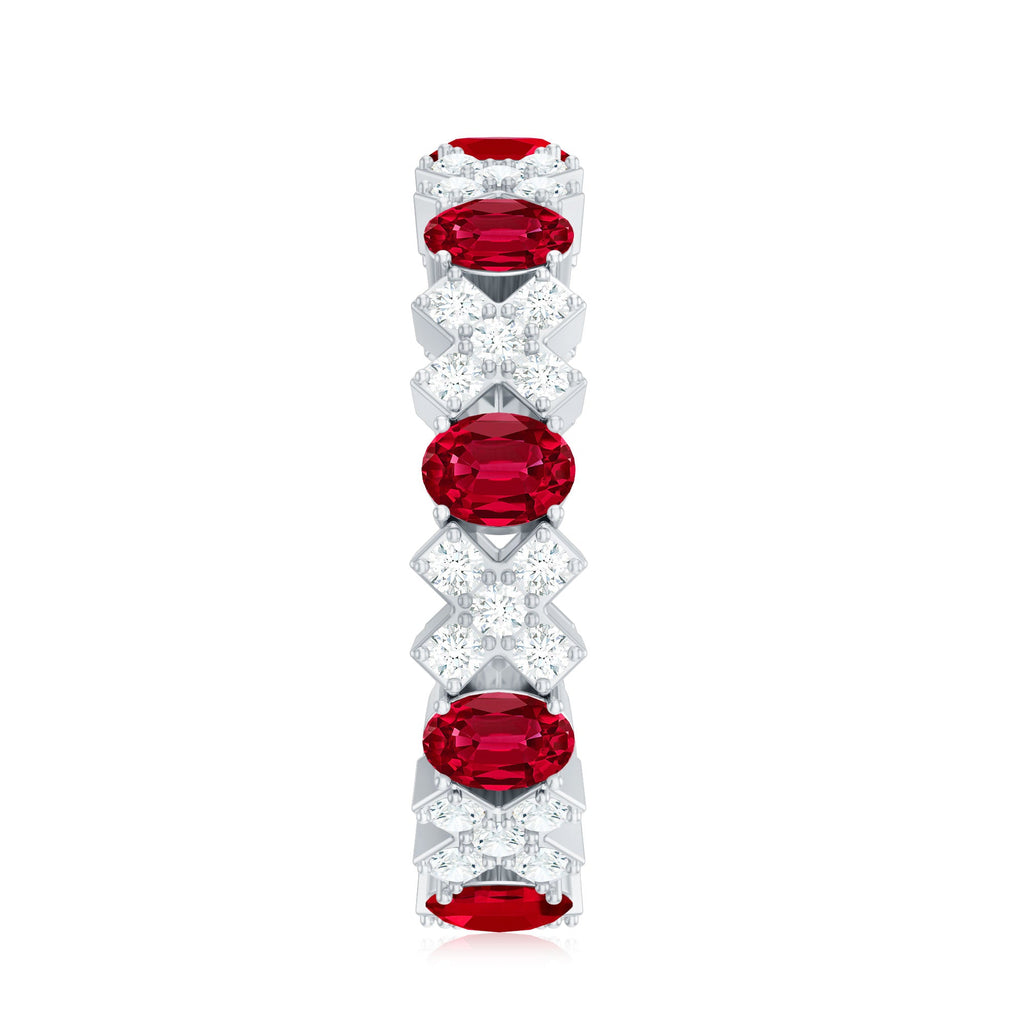 Created Ruby and Moissanite Designer Eternity Band Ring