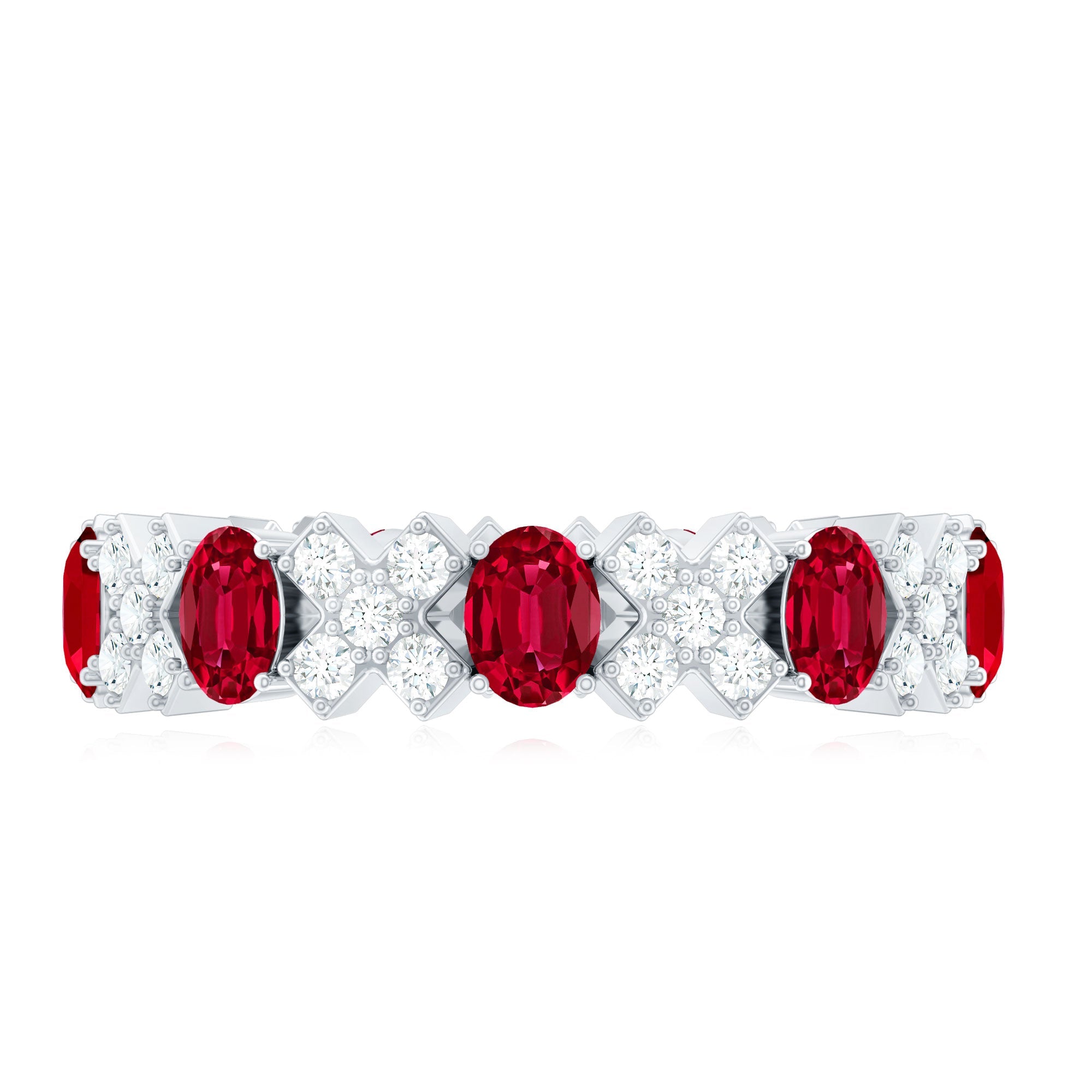 Created Ruby and Moissanite Designer Eternity Band Ring