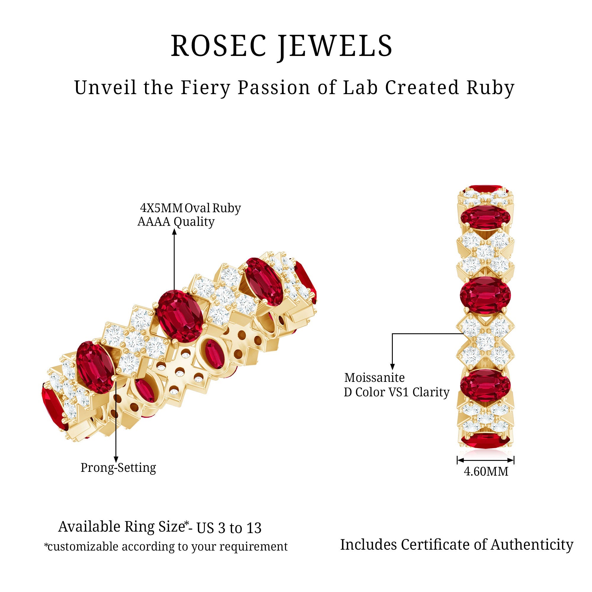 Created Ruby and Moissanite Designer Eternity Band Ring