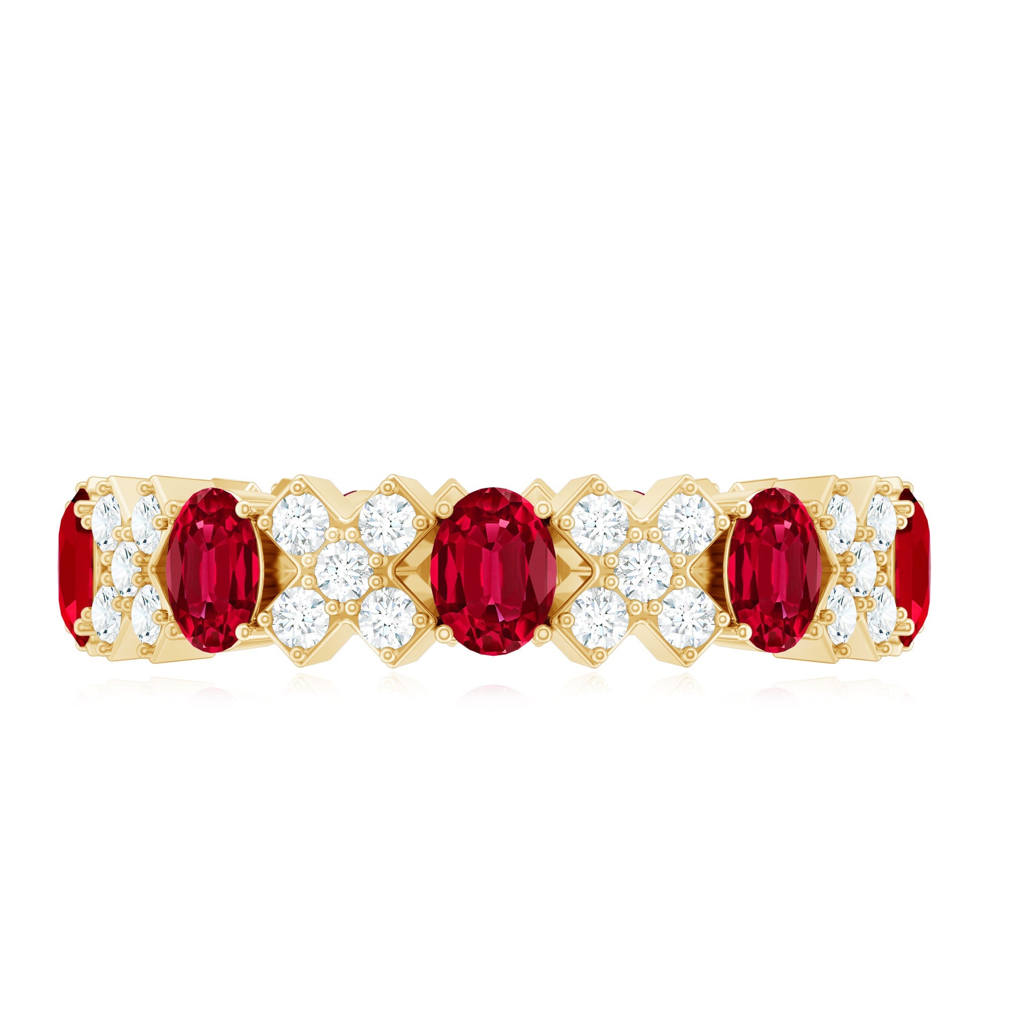 Created Ruby and Moissanite Designer Eternity Band Ring