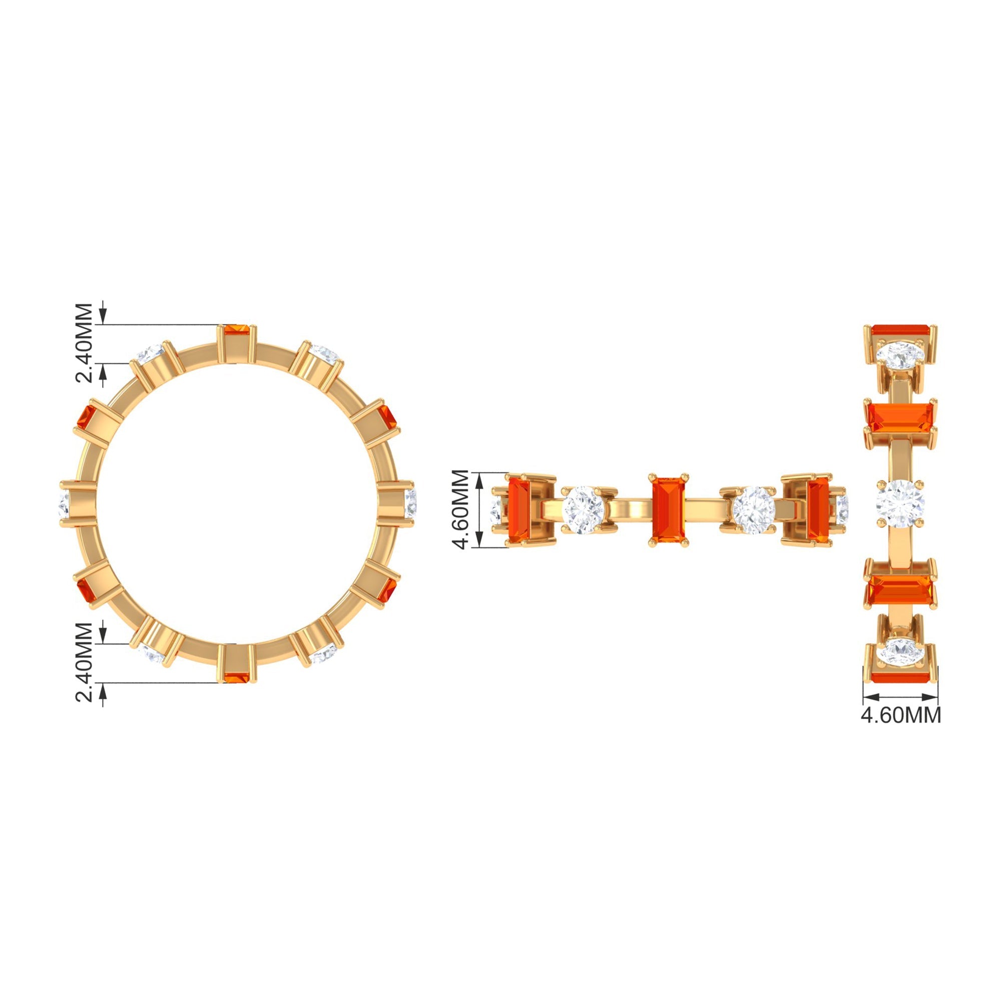 Baguette Cut Created Orange Sapphire Eternity Ring with Moissanite
