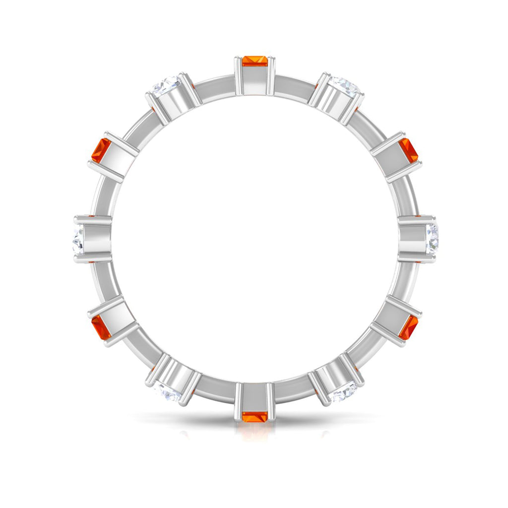 Baguette Cut Created Orange Sapphire Eternity Ring with Moissanite