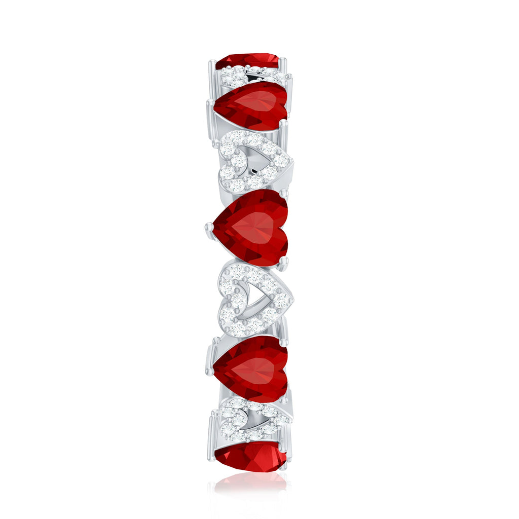 Lab-Created Ruby and Diamond Heart Eternity Band Ring