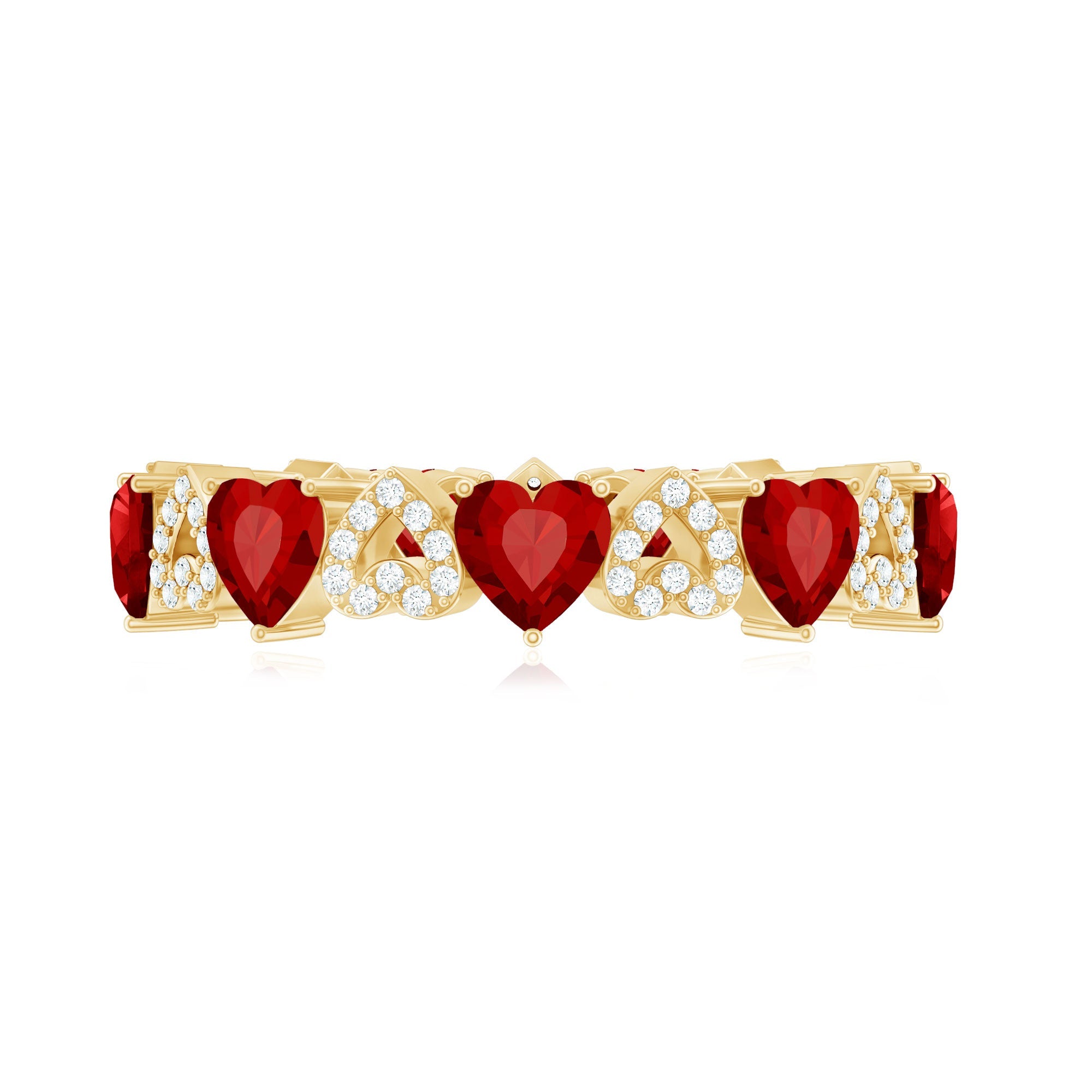 Lab-Created Ruby and Diamond Heart Eternity Band Ring