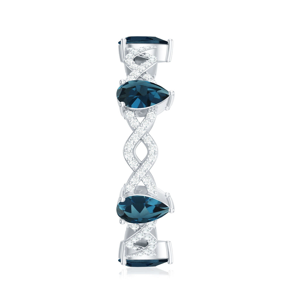 Pear Shape London Blue Topaz Crossover Eternity Band with Diamond