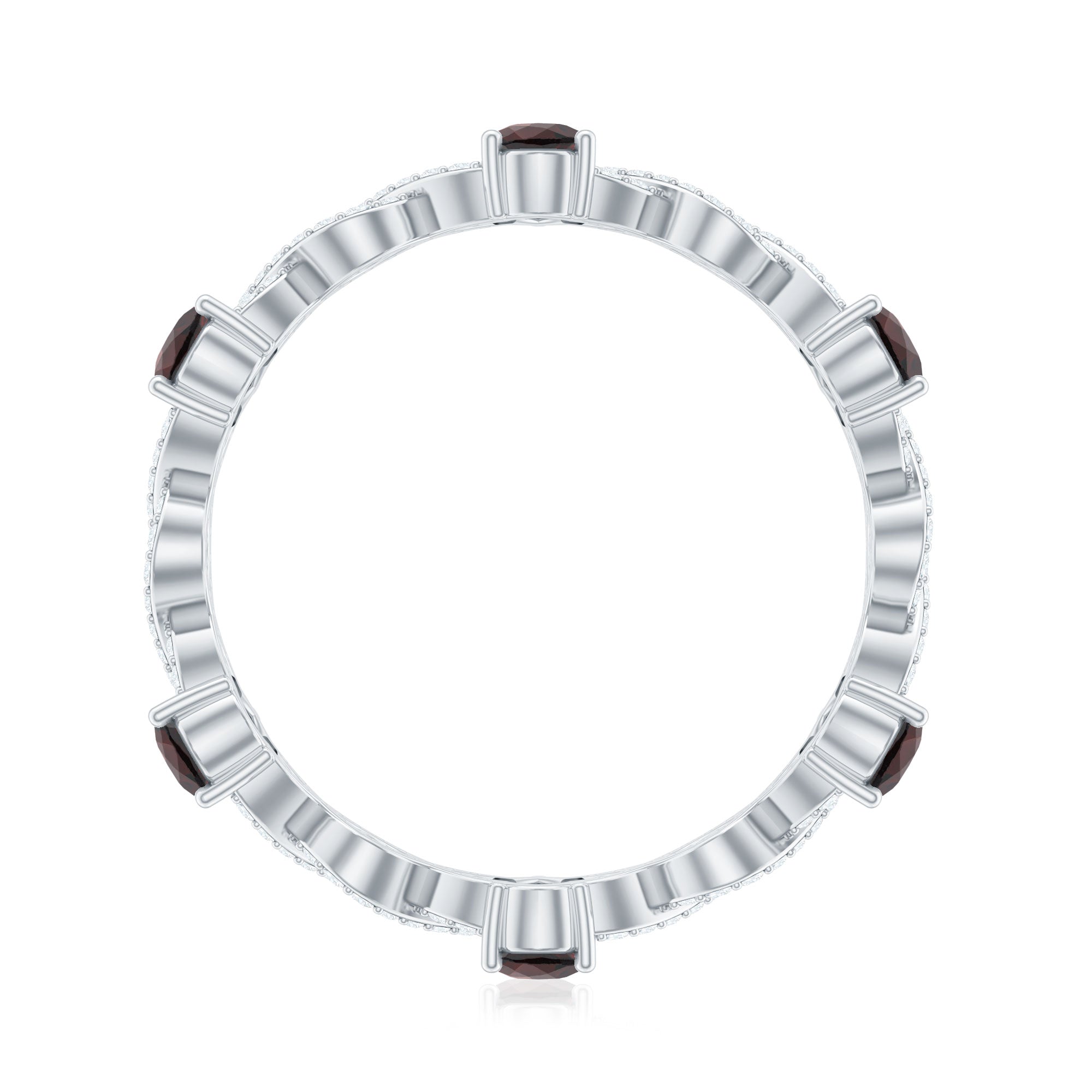 Natural Pear Shape Garnet Diamond Eternity Ring with Crossover Shank