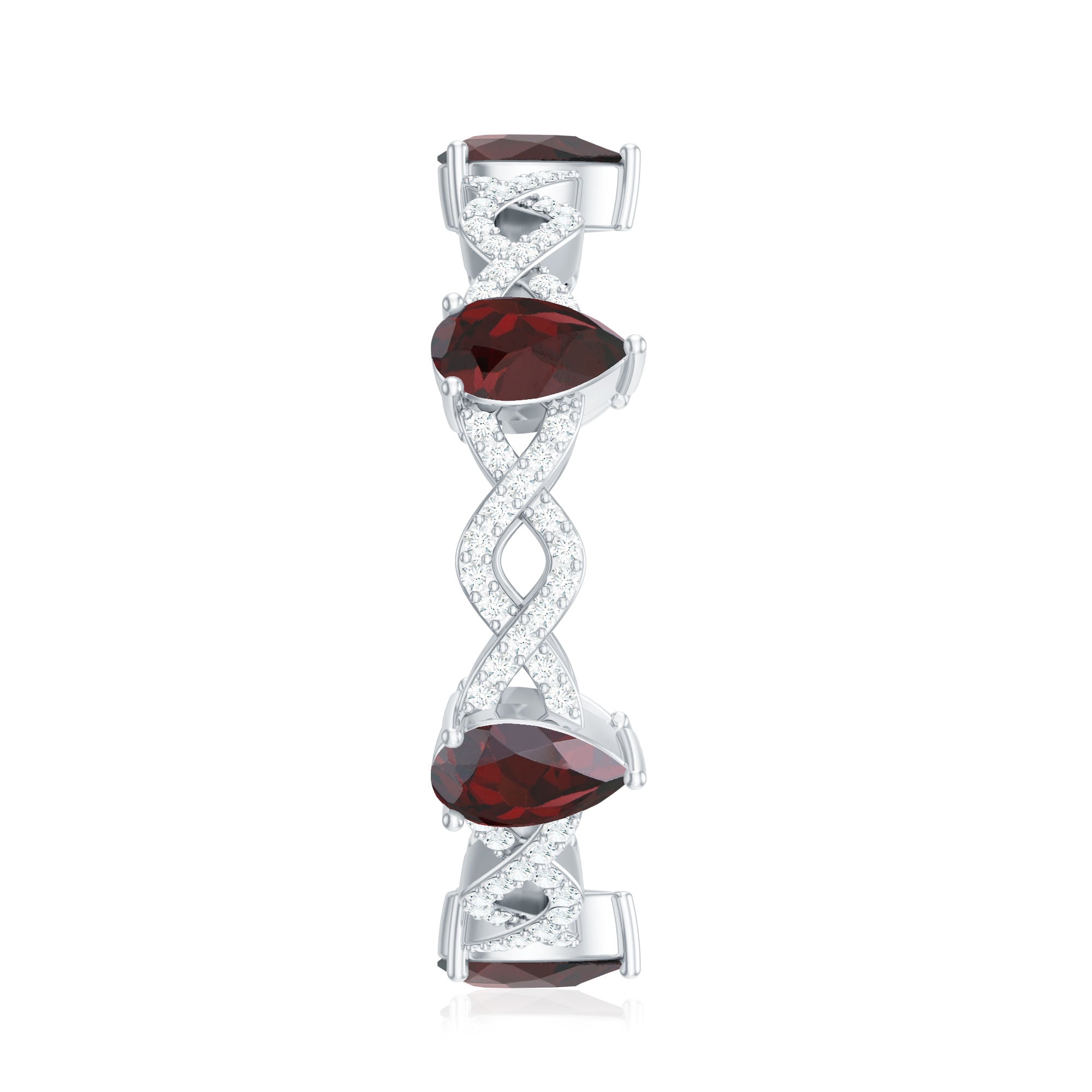 Natural Pear Shape Garnet Diamond Eternity Ring with Crossover Shank