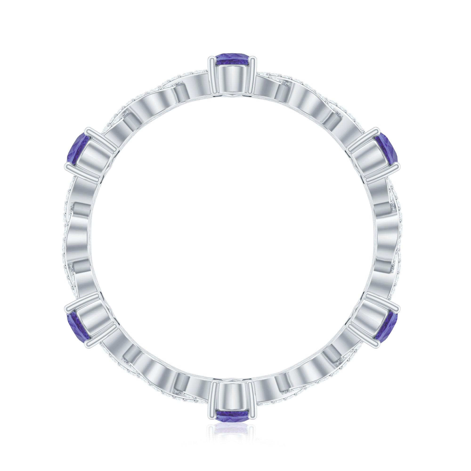 Natural Pear Shape Tanzanite Diamond Eternity Ring with Crossover Shank