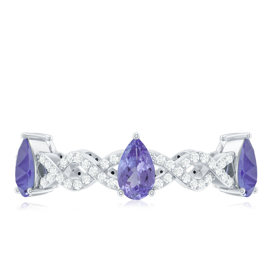 Natural Pear Shape Tanzanite Diamond Eternity Ring with Crossover Shank