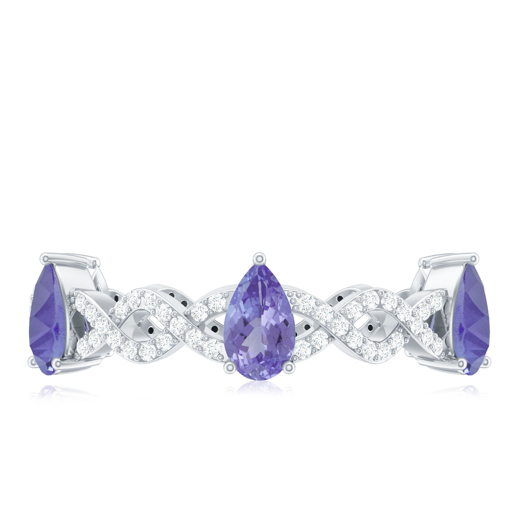 Natural Pear Shape Tanzanite Diamond Eternity Ring with Crossover Shank