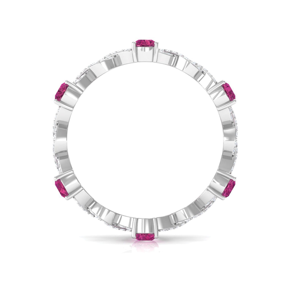1.50 CT Natural Pink Tourmaline Crossover Eternity Ring with Diamond