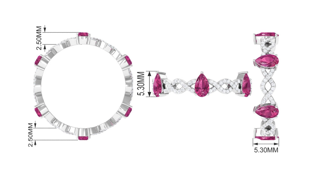1.50 CT Natural Pink Tourmaline Crossover Eternity Ring with Diamond