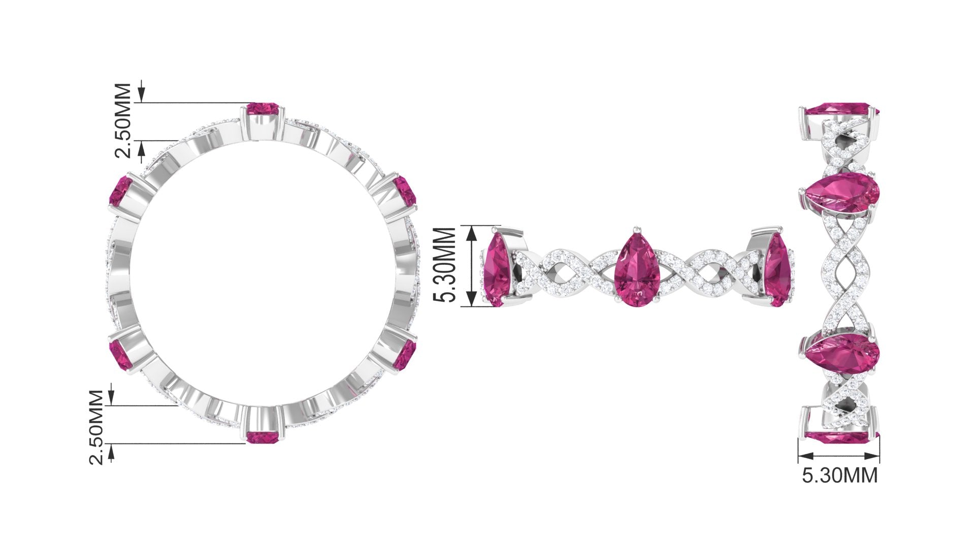 1.50 CT Natural Pink Tourmaline Crossover Eternity Ring with Diamond