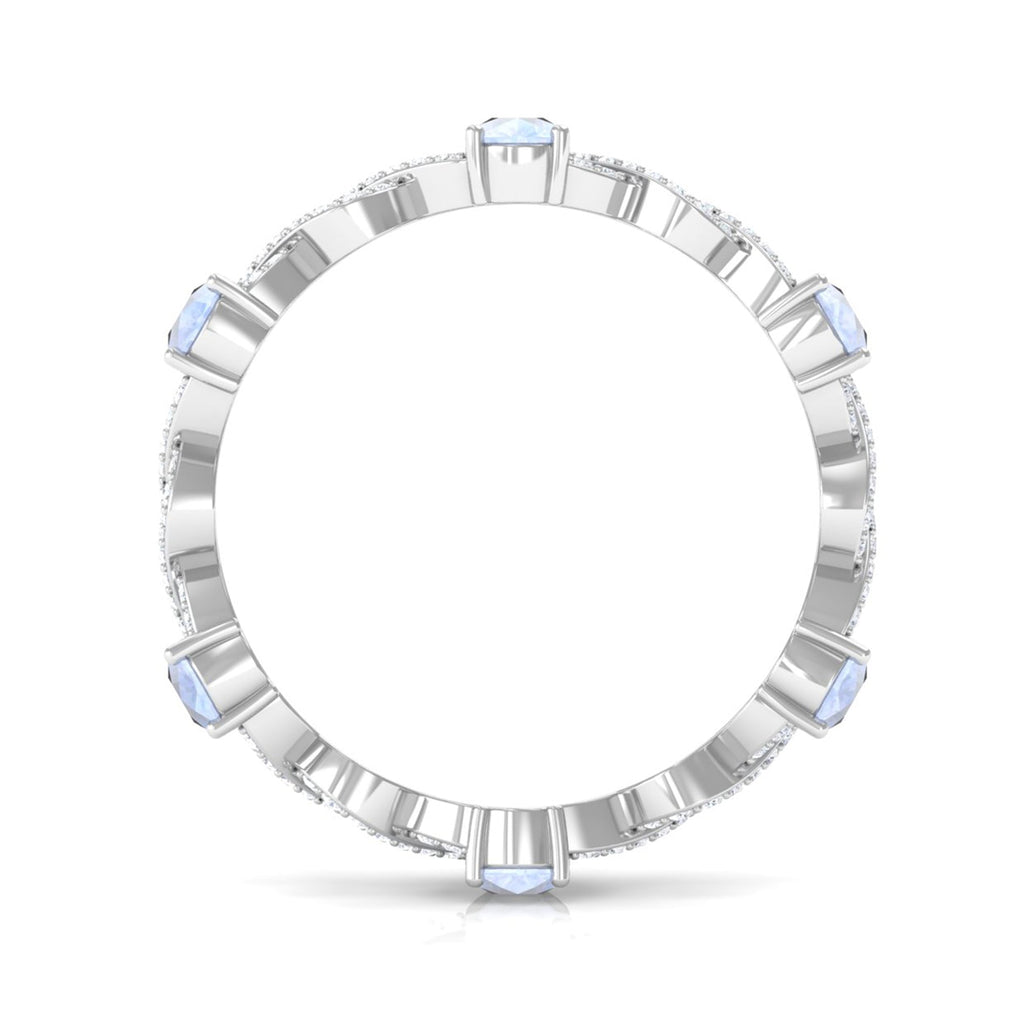 Pear Cut Moonstone and Diamond Crossover Eternity Ring